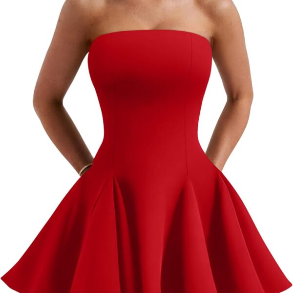Women's Sexy Summer Strapless Mini Dress Homecoming Off Shoulder Sleeveless Party Club Short Dresses