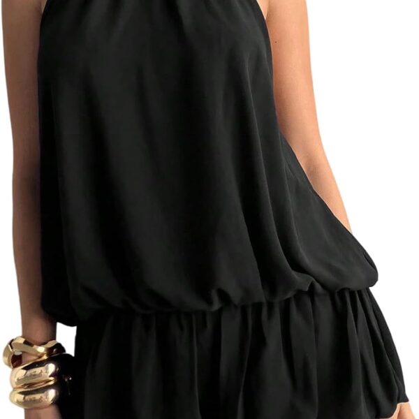 Women's Y2k Summer Halter Dress Tie Open Back Sleeveless Ruffle Hem Bubble Going Out Mini Dresses