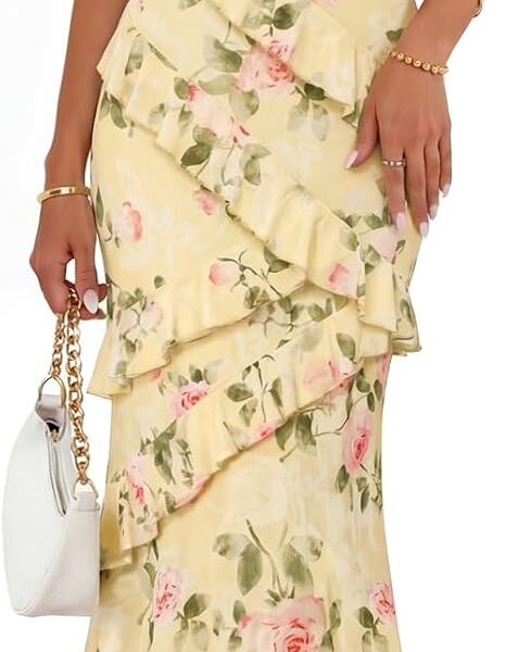Summer Floral Wedding Guest Maxi Dress Women Vacation Formal Bodycon Spaghetti Strap Cocktail Party Long Dress