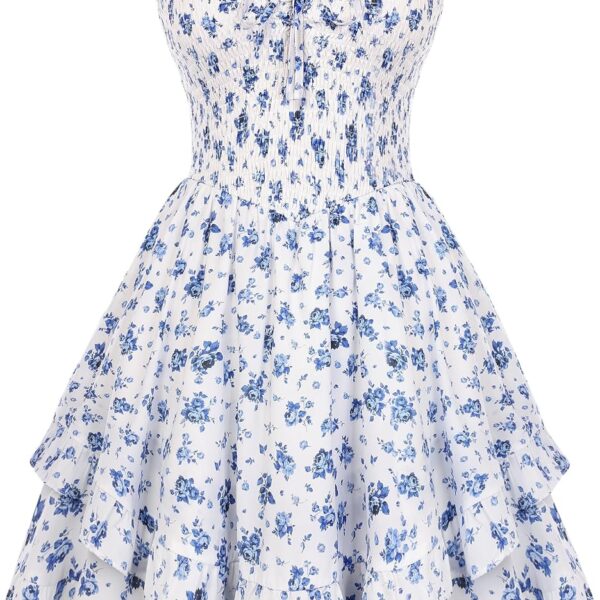 Smocked Floral Sundresses for Women Teens Summer Flowy Ruffle Mini Dress
